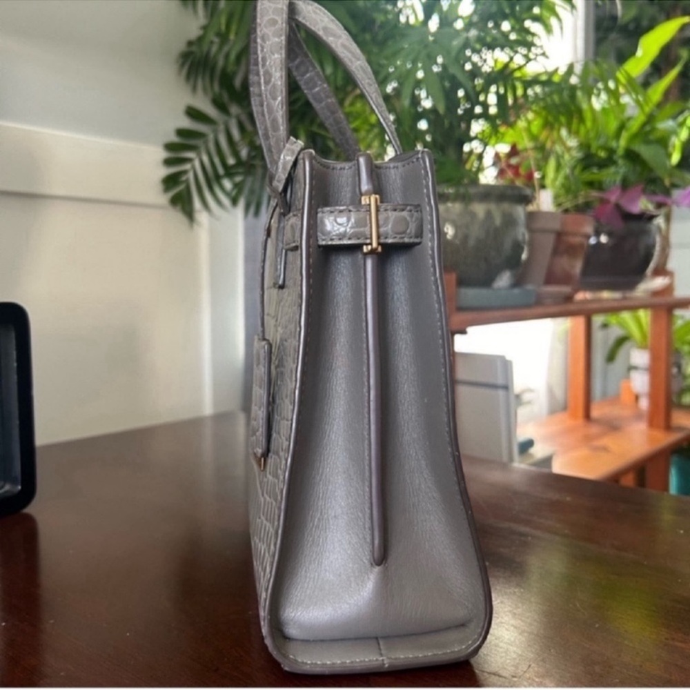 Tory Burch Gray Croc-Embossed Satchel - Picture 8 of 13
